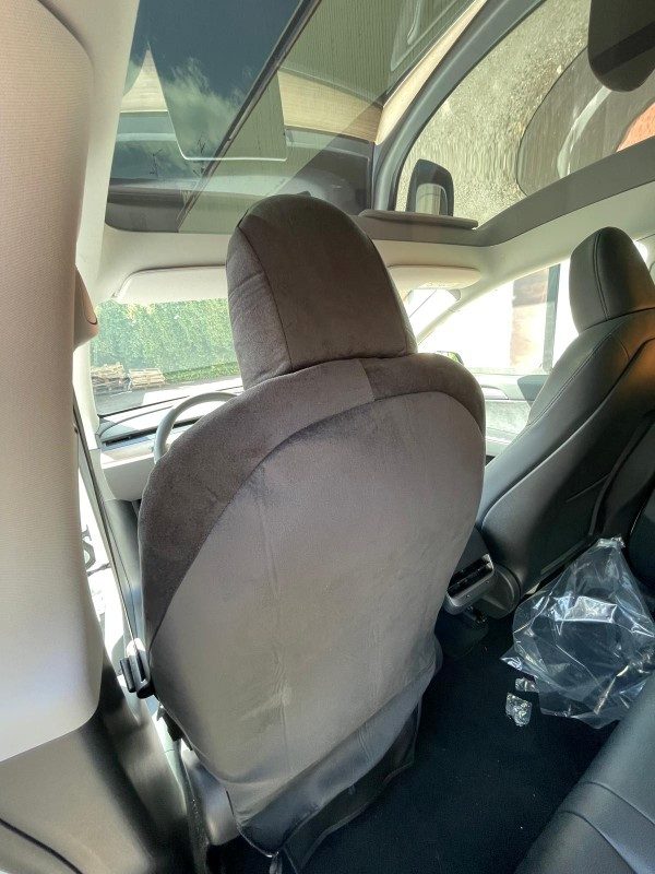 Sitzbezug aus Stoff mit Kunstlederverstärkung, Tesla Model 3, braun